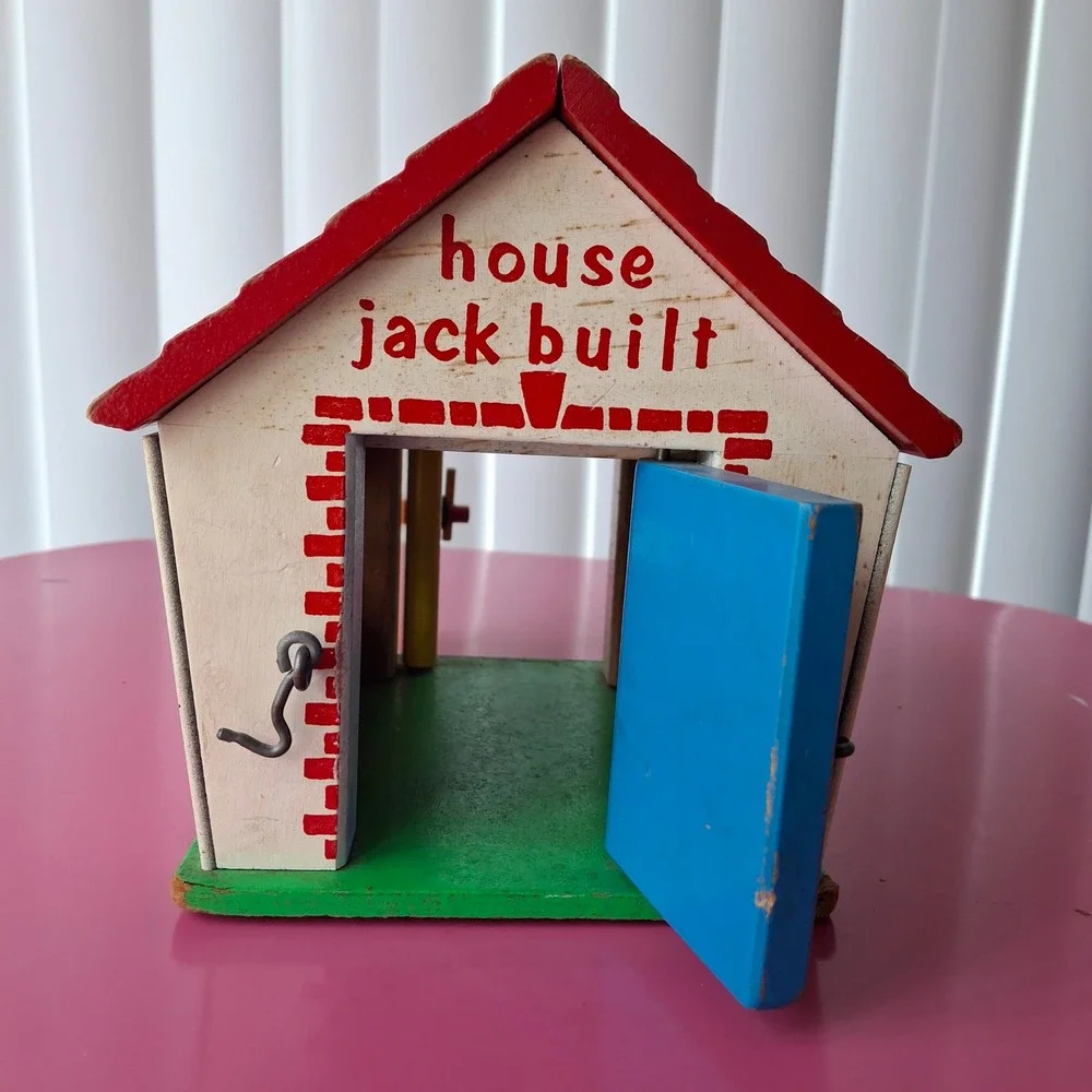 Vintage Playskool The House Jack Built Wooden Toy Shape Sorter House Mid Century